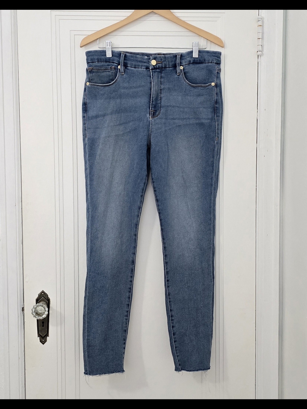 Good American Blue 655 High-Rise Skinny Jeans, Organic Cotton, Size 14/32, Guc